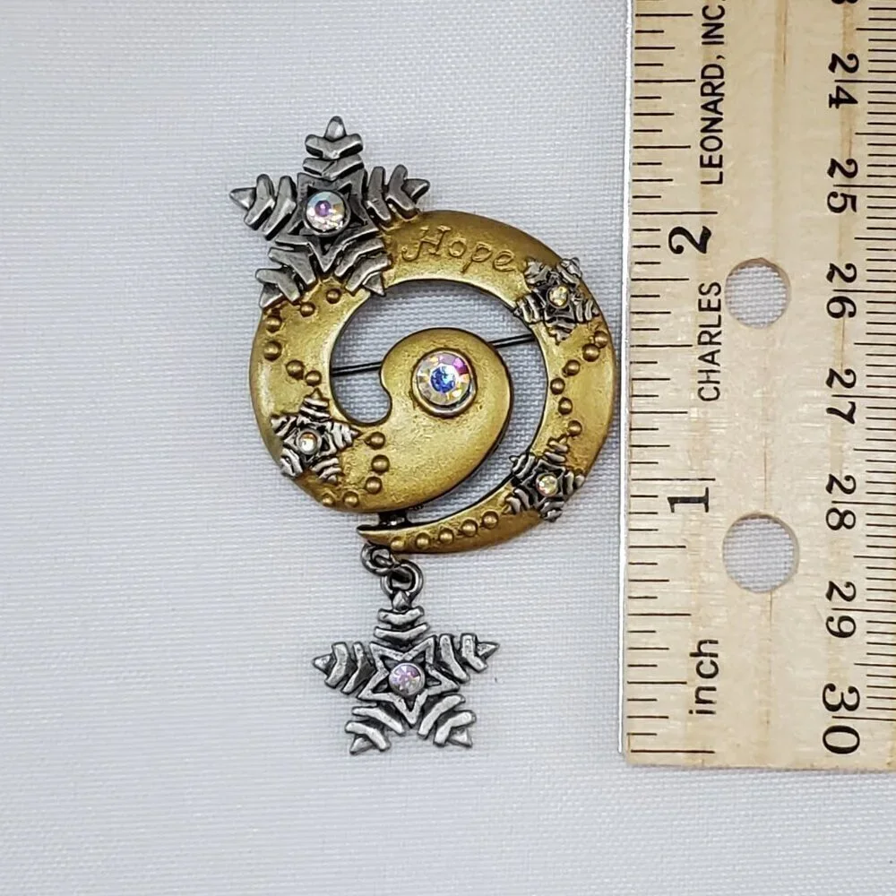 DD Patricia Darling Dash Hope Snowflake Brooch Aurora Borealis Crystal Swirl